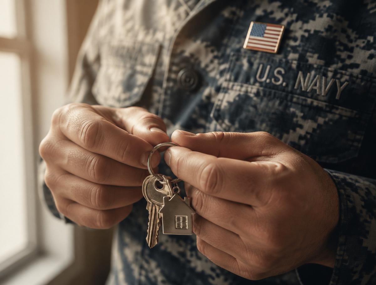Service member holding house keys